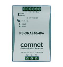 48VDC 240Watt (5A) DIN Rail High Temp PoE Applications. Screw Terminals.